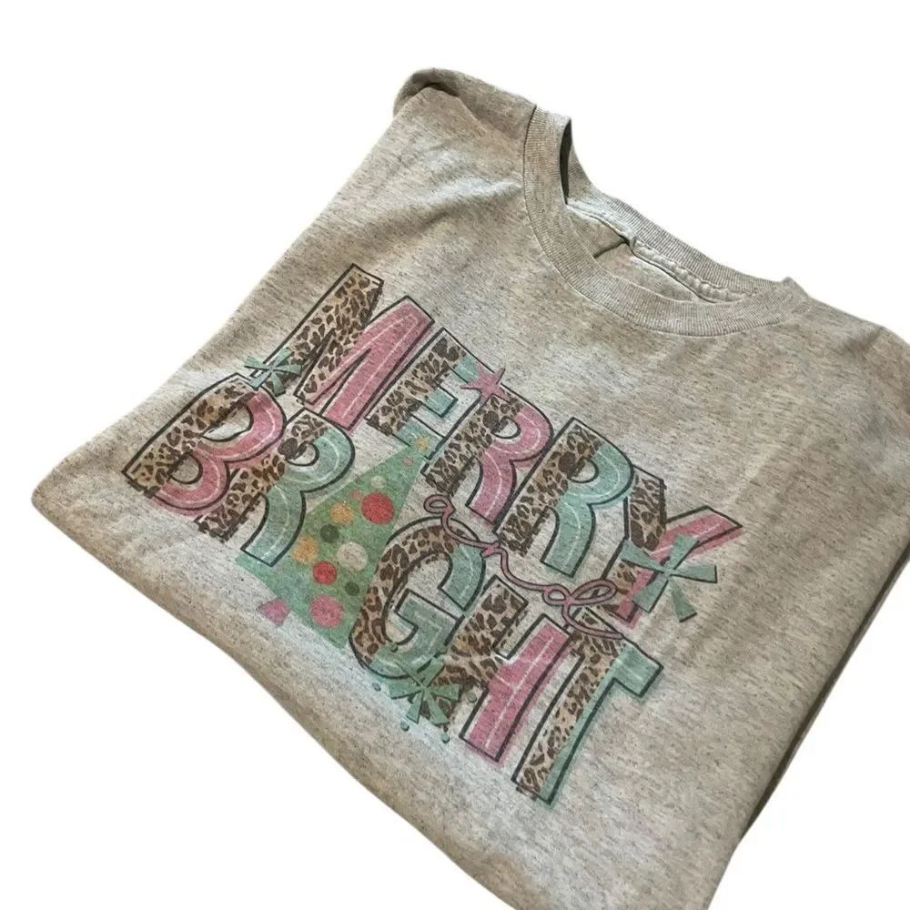 Girls' Heather Gray Graphic Sweatshirt - Pink & Teal Holiday Design